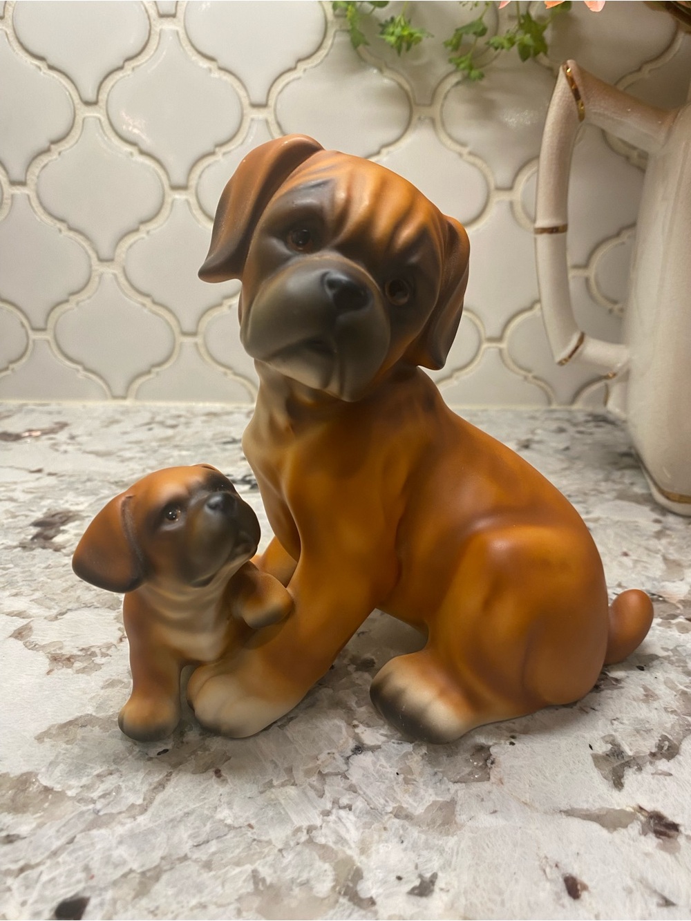 Vintage Boxer and puppy figurine made in Japan